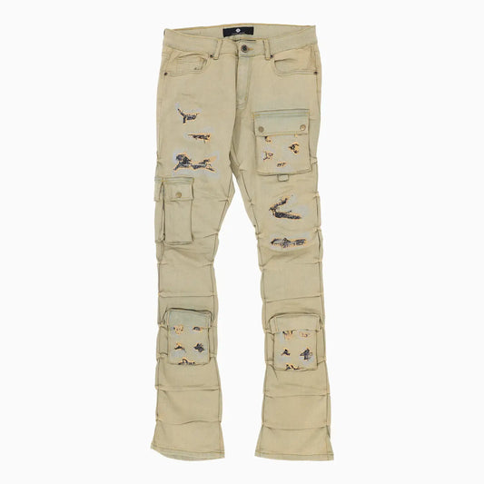 Men's Cargo Distressed Stacked Denim Pant