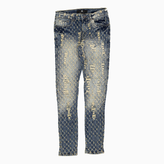 Men's Heavy Pin Distressed Denim Slim Pant