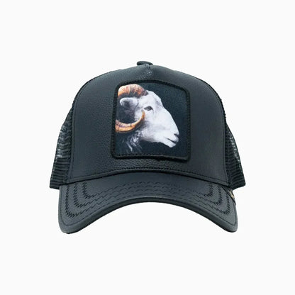 Goat Black Leather Trucker Hat