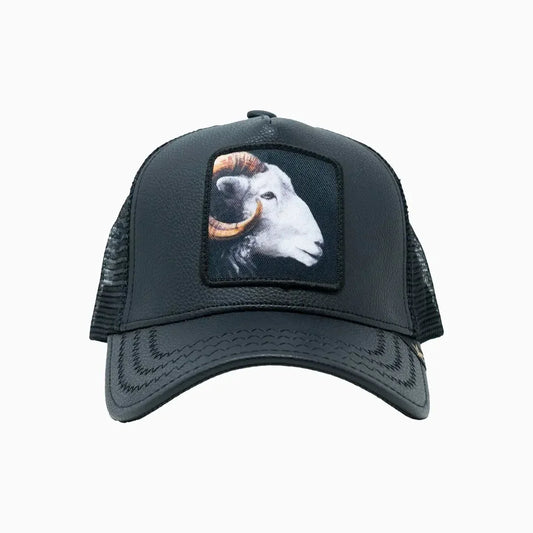 Goat Black Leather Trucker Hat