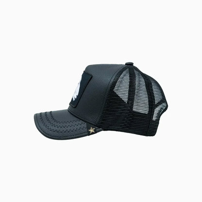 Goat Black Leather Trucker Hat