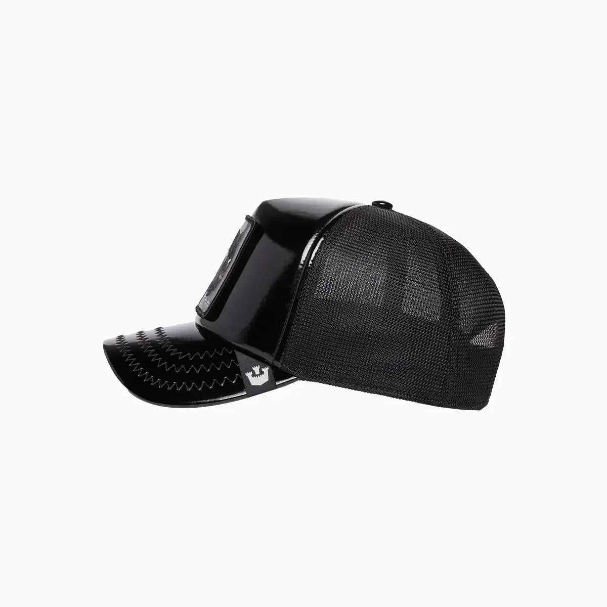 Obsidian Panther Puff Patent Trucker Hat