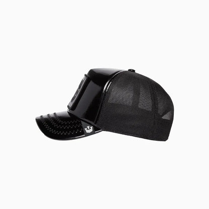 Obsidian Panther Puff Patent Trucker Hat