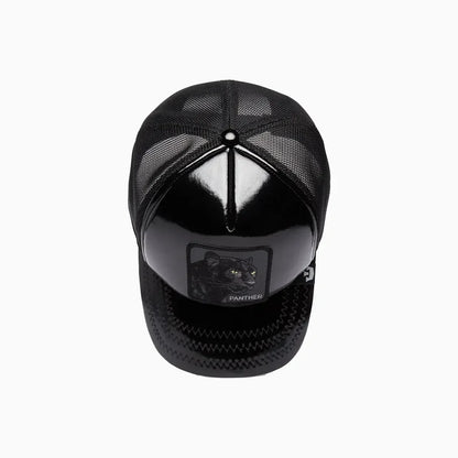 Obsidian Panther Puff Patent Trucker Hat