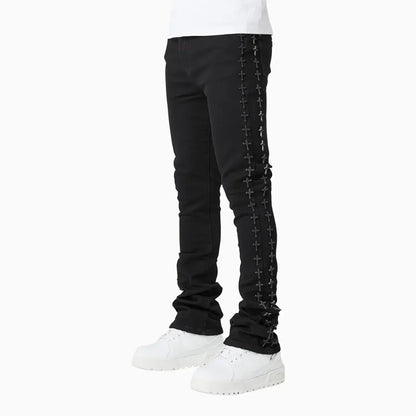 Men's All Black Crosses Embellished Denim Pant