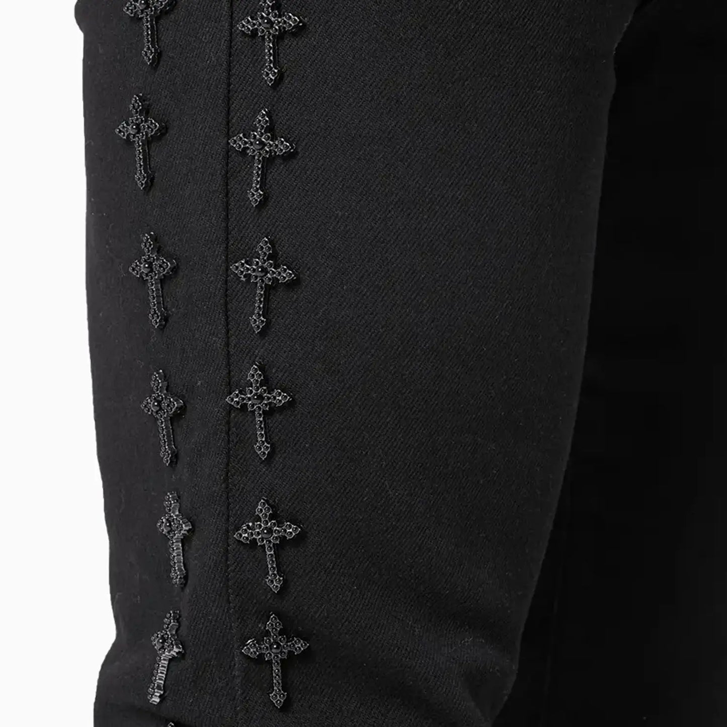 Men's All Black Crosses Embellished Denim Pant