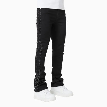 Men's All Black Crosses Embellished Denim Pant