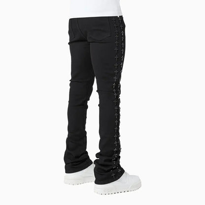 Men's All Black Crosses Embellished Denim Pant