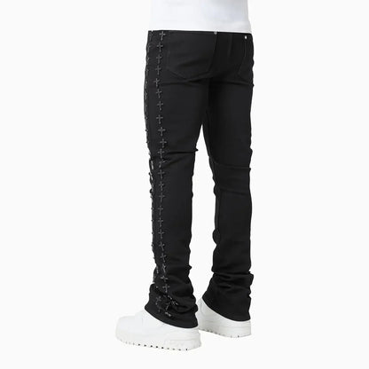 Men's All Black Crosses Embellished Denim Pant