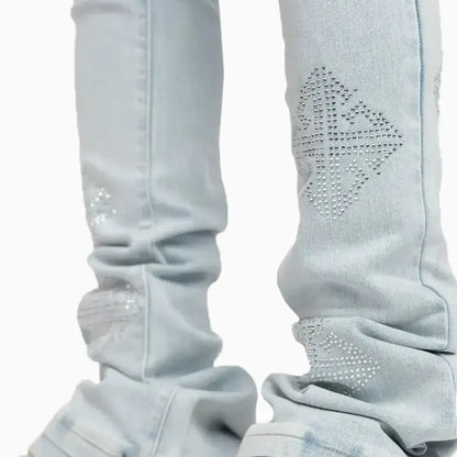 Men's Aqua Blue Icon Embellished Denim Pant