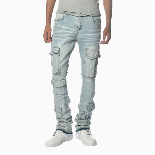 Men's Light Washed Cargo Jeans Pant