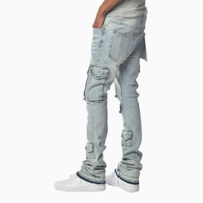 Men's Light Washed Cargo Jeans Pant