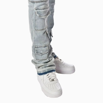 Men's Light Washed Cargo Jeans Pant