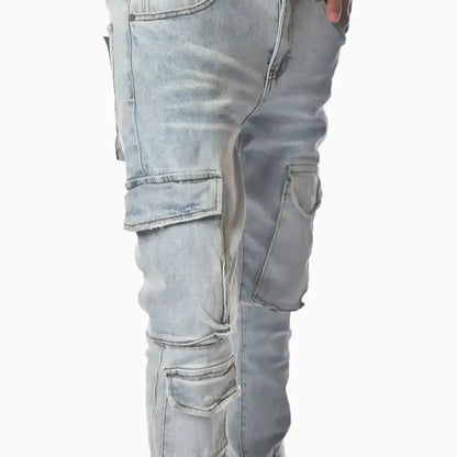 Men's Light Washed Cargo Jeans Pant