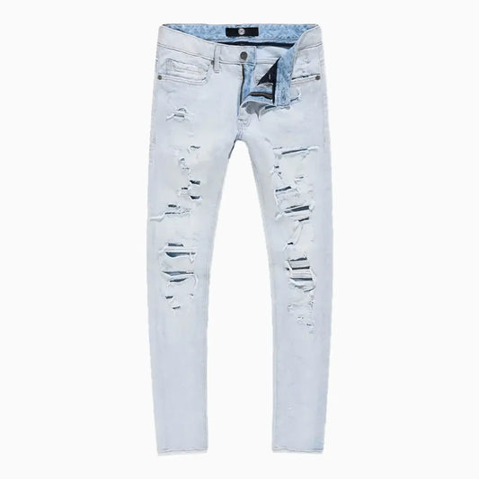 Men's Crinkled Denim Jeans With Shreds