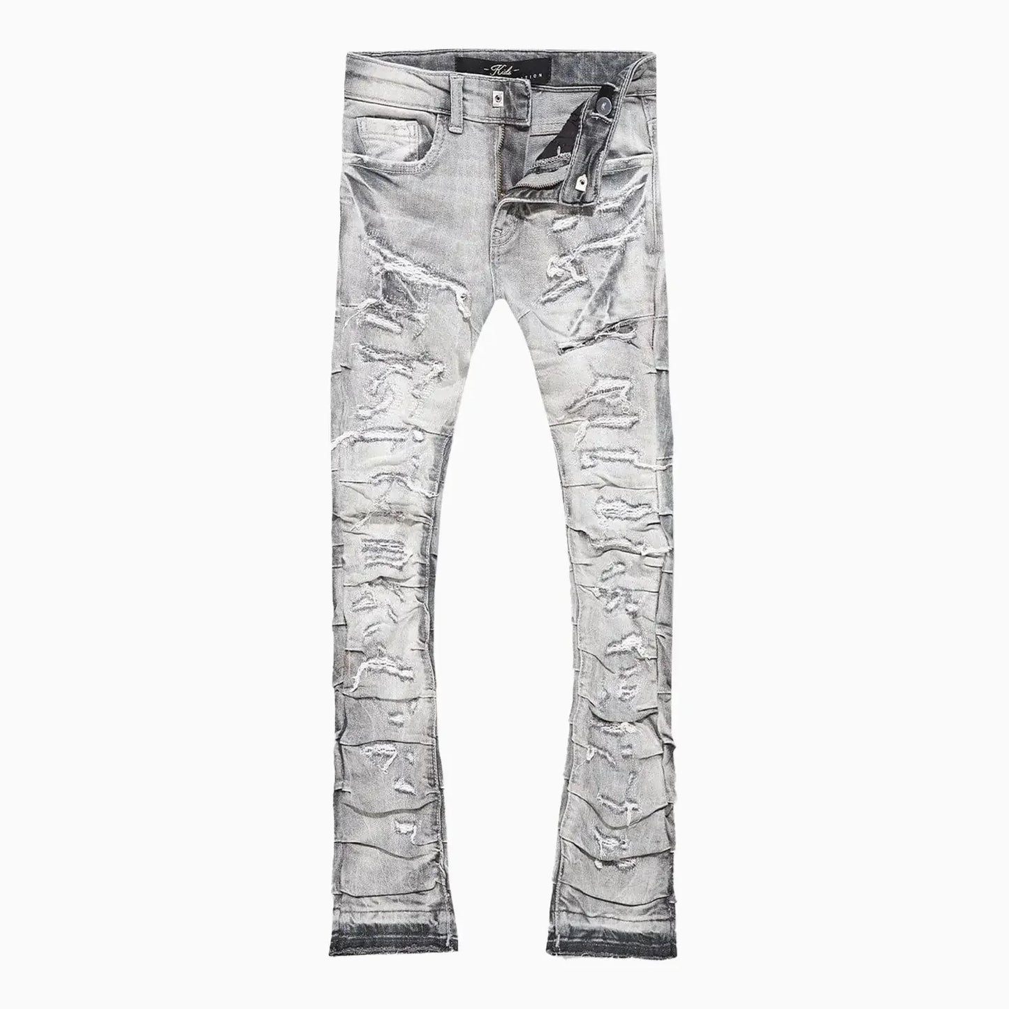 Men's Pleated Side Seam Shredded Jeans Pant