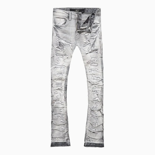 Men's Pleated Side Seam Shredded Jeans Pant