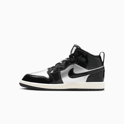 Kid's Air Jordan 1 Mid SE "Black Metallic Silver" Pre School