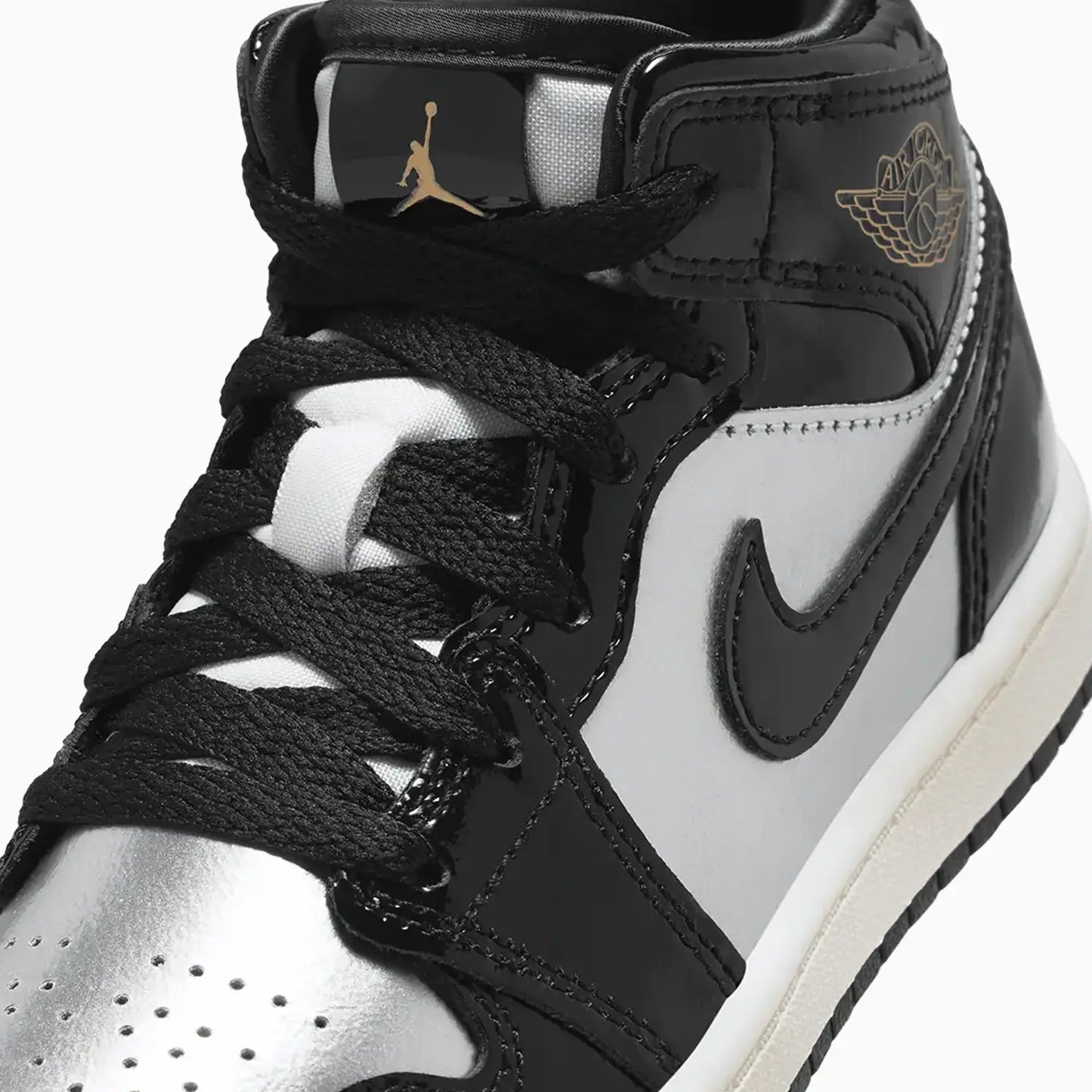 Kid's Air Jordan 1 Mid SE "Black Metallic Silver" Pre School