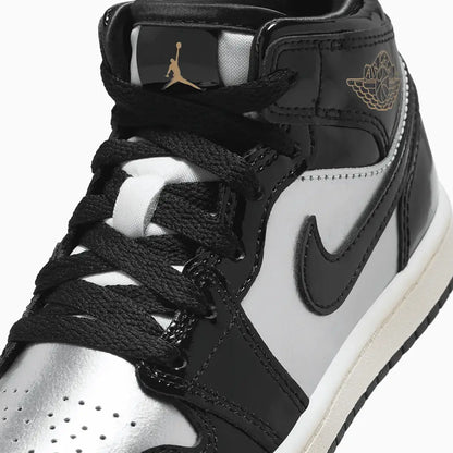 Kid's Air Jordan 1 Mid SE "Black Metallic Silver" Pre School