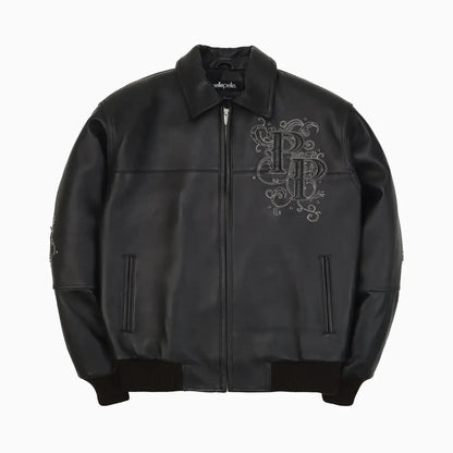 Men's Shoulder Crest Leather Jacket