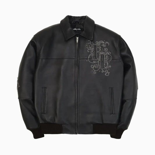 Men's Shoulder Crest Leather Jacket