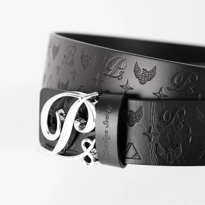 Men's Monogram Leather HC Belt Silver Black