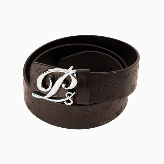 Men's Monogram Leather HC Belt Silver Black