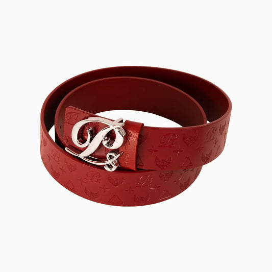 Men's Monogram Leather HC Belt Silver Red