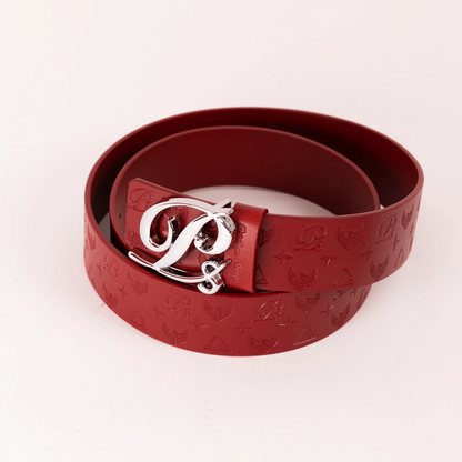 Men's Monogram Leather HC Belt Silver Red