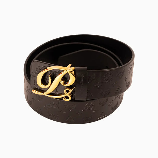 Men's Monogram Leather HC Belt Gold Black
