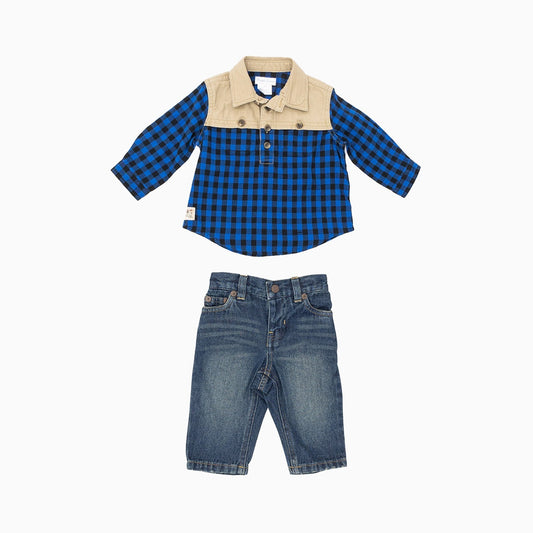 Kid's Brushed Twill Denim 2 Piece Set Outfit